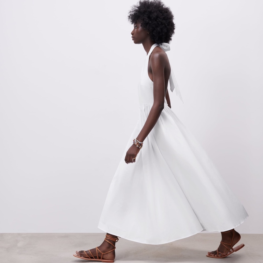 Zara White Halter Poplin Maxi Dress - Picture 2 of 16